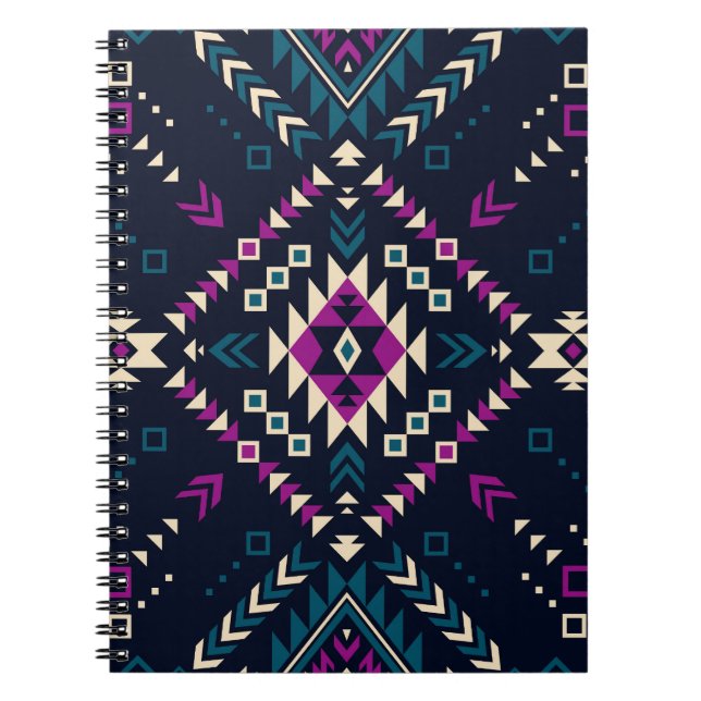 Cuaderno Oscuro Navajo, geométrico vintage. (Frente)