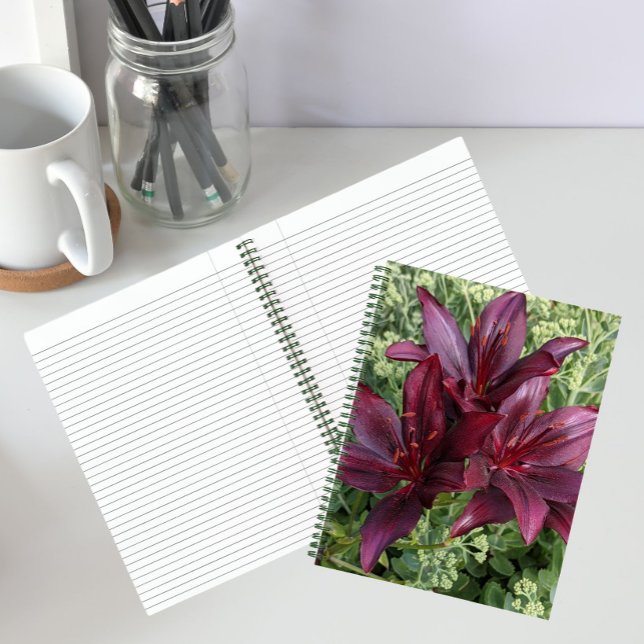 Cuaderno Oscuro rojo Asiático Lilies Floral (In Situ)