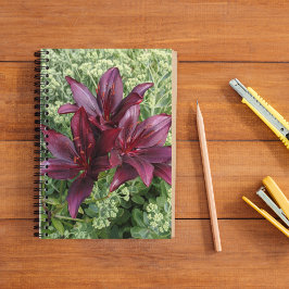 Cuaderno Oscuro rojo Asiático Lilies Floral
