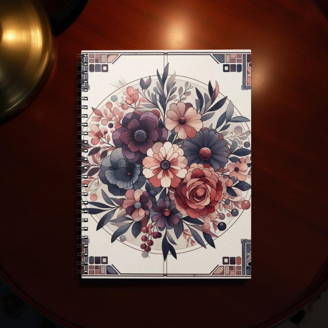 Cuaderno Oscuro Romance Borgoña Art Deco Verano Floral (Subido por el creador)