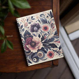 Cuaderno Oscuro Romance Borgoña Art Deco Verano Floral