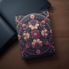 Cuaderno Oscuro Romance Borgoña Art Deco Verano Floral