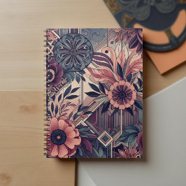 Cuaderno Oscuro Romance Borgoña Art Deco Verano Floral