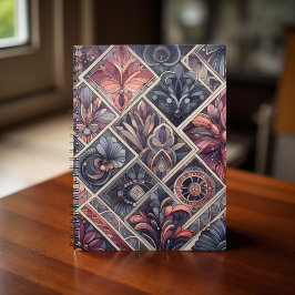 Cuaderno Oscuro Romance Borgoña Art Deco Verano Floral