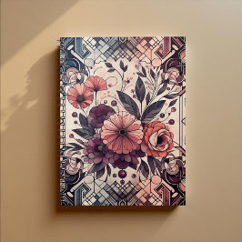Cuaderno Oscuro Romance Borgoña Art Deco Verano Floral