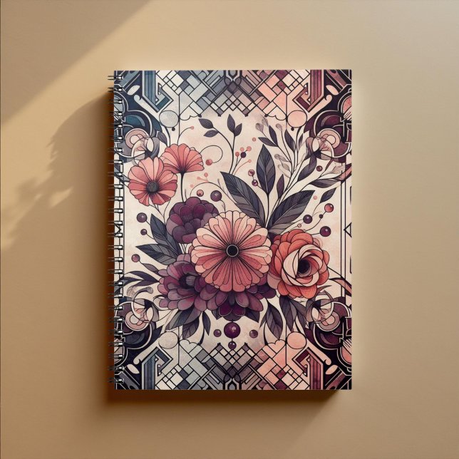 Cuaderno Oscuro Romance Borgoña Art Deco Verano Floral (Subido por el creador)