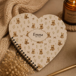 Cuaderno Osito de peluche Gif Heart con nombre personalizad