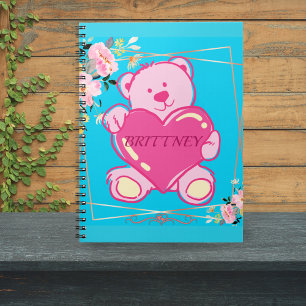 Cuaderno Osito Niñas Floral Azul Rosa Moderno Regreso a la