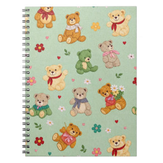 Cuaderno Ositos de peluche lindos y flores sobre un patrón