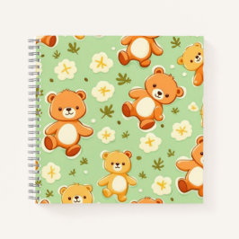Cuaderno Ositos de peluche lindos y patrón de hojas verdes