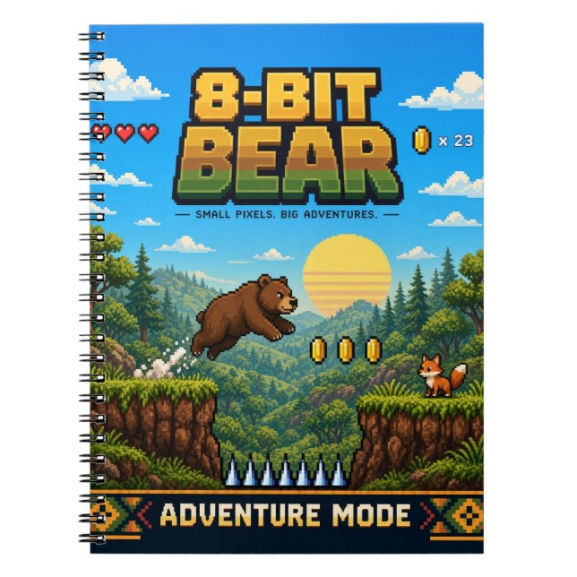 Cuaderno Oso, arte de píxeles retro de 8 bits (Frente)