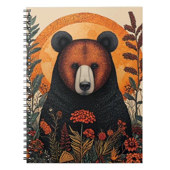 Cuaderno Oso artístico entre flores botánicas vibrantes (Frente)