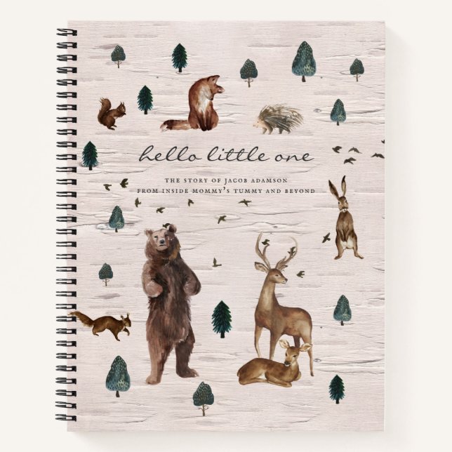 Cuaderno Oso bebé/embarazo bosque rústico boscoso (Anverso)