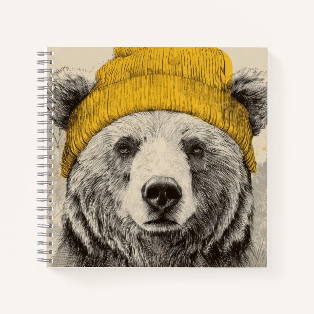 Cuaderno Oso con gorro amarillo Bosque rústico Animal  (Anverso)