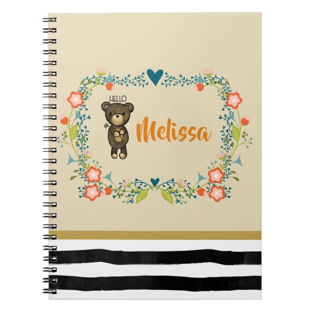 Cuaderno Oso Cubierto, Flor Amarilla y Personalizado de gui (Frente)