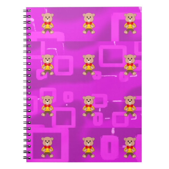 Cuaderno Oso de Bowtie lindo en la geométrica rosa (Frente)