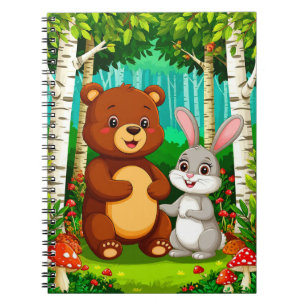 Cuaderno Oso de dibujos animados y conejo sentados en un ex