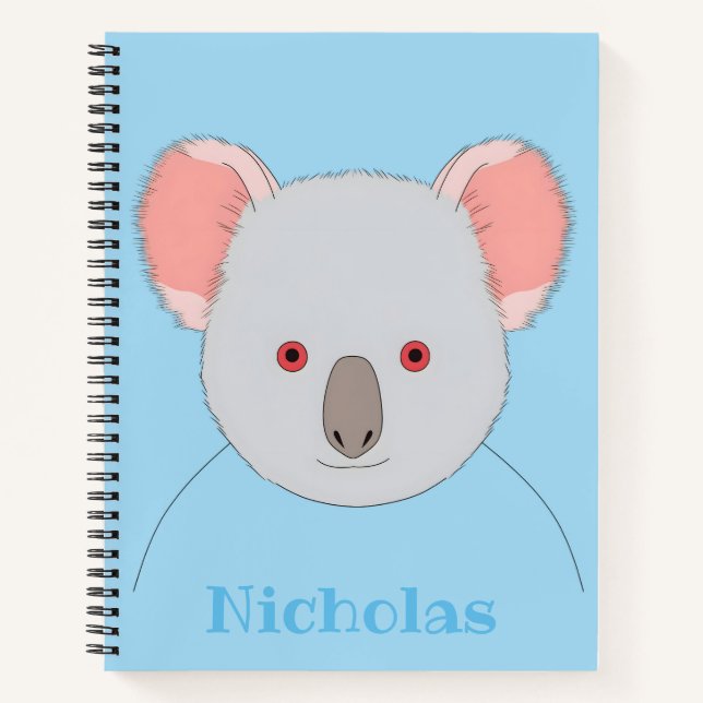 Cuaderno Oso de Koala azul lindo personalizado (Anverso)