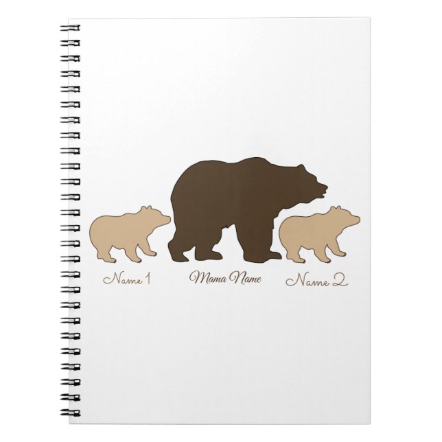 Cuaderno Oso de Mamá Personalizado con 2 Nombres de Niños R (Frente)