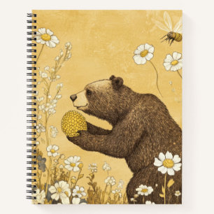 Cuaderno Oso de Miel en Prado de Flores Silvestres