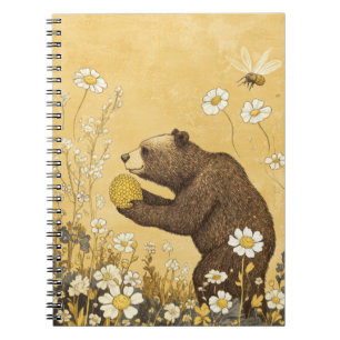 Cuaderno Oso de Miel en Prado de Flores Silvestres