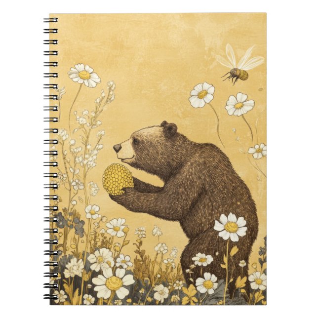 Cuaderno Oso de Miel en Prado de Flores Silvestres (Frente)