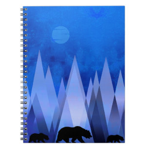 CUADERNO OSO DE MONTAÑAS GEOMÉTRICAS AZULES