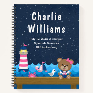 Cuaderno Oso de niña náutica rosa y azul marino Estadística