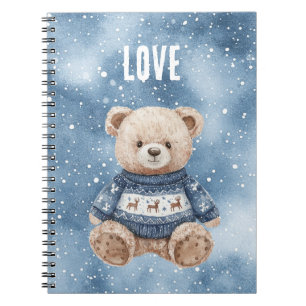 Cuaderno Oso de peluche feliz suéter azul amor