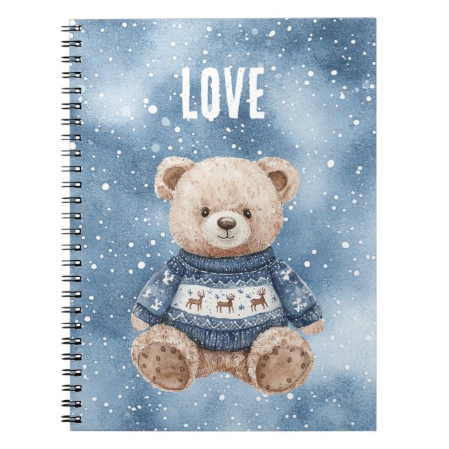 Cuaderno Oso de peluche feliz suéter azul amor (Frente)
