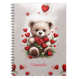 Cuaderno Oso de peluche lindo y adorable con rosas y corazo