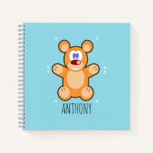 Oso de peluche marrón lindo monograma sobre azul