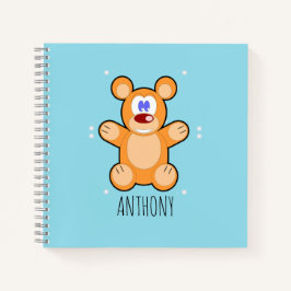 Cuaderno Oso de peluche marrón lindo monograma sobre azul