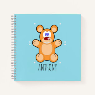 Cuaderno Oso de peluche marrón lindo monograma sobre azul