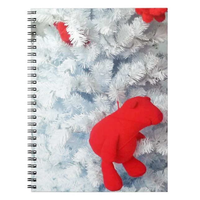 Cuaderno Oso de peluche rojo en árbol de Navidad (Frente)