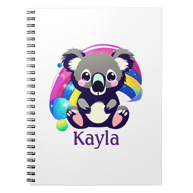 Cuaderno Oso Koala Personalizado y Arcoíris (Frente)