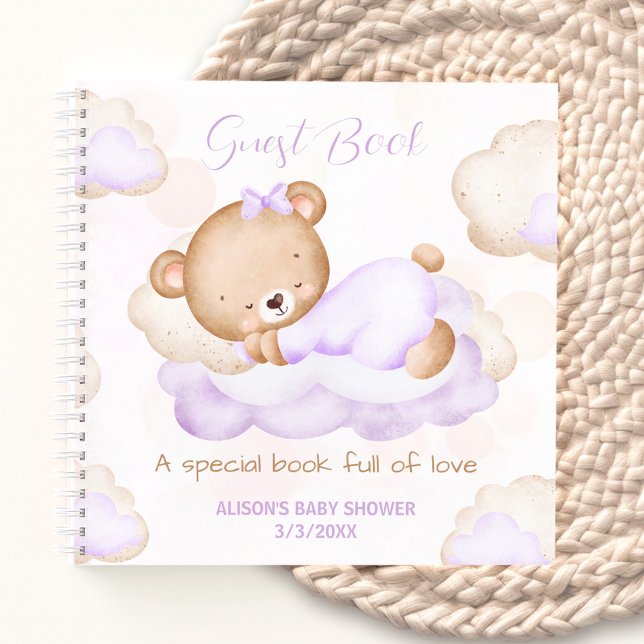 Cuaderno Oso lindo Chica púrpura ducha bebé Guest Book (Bearly Wait Purple Girl Baby shower Guest Book)