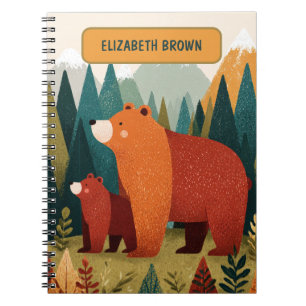 Cuaderno Oso Mamá y Cachorro Paisaje Montañoso Salvaje Nomb