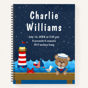 Cuaderno Oso Marinero Niño Estadísticas de Nacimiento Armad