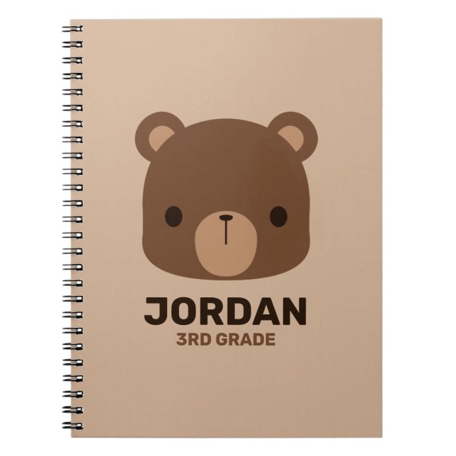 Cuaderno Oso marrón corto con nota de nombre personalizada (Frente)