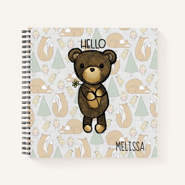Cuaderno Oso marrón lindo con una flor amarilla (Anverso)