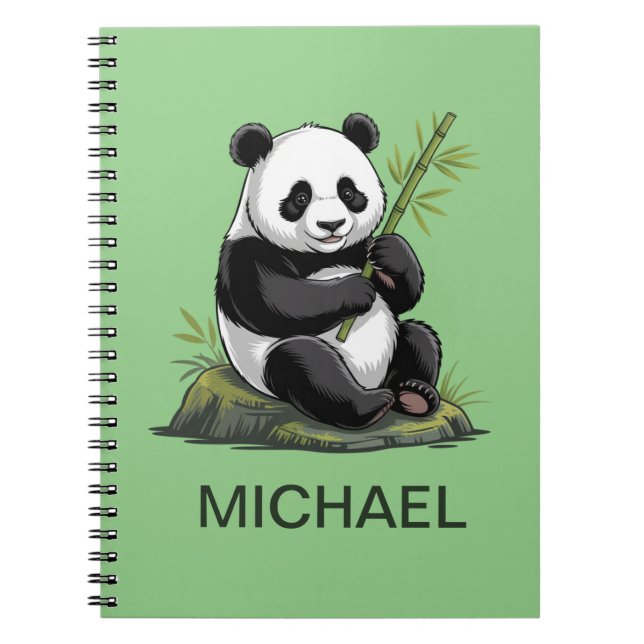 Cuaderno Oso Panda Lindo Personalizado Verde Bamboo (Frente)