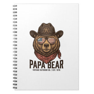Cuaderno Oso Papá Oso Vaquero Patriótico Vintage Diseño Vec