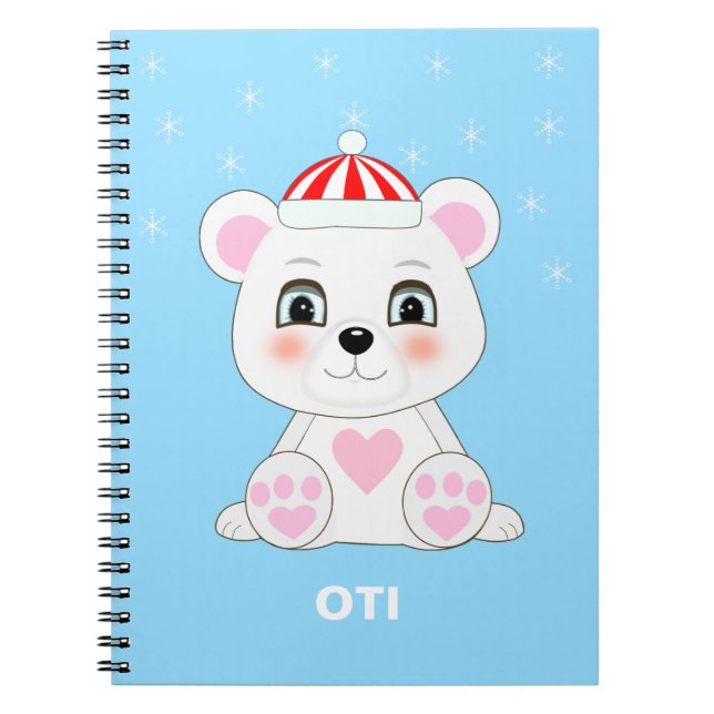 Cuaderno Oso Polar Adorable & Copos de Nieve sobre Azul Col (Frente)