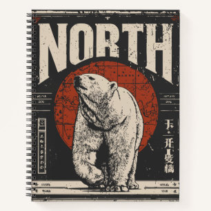 Cuaderno Oso Polar con Sol Rojo y Mapa del Norte