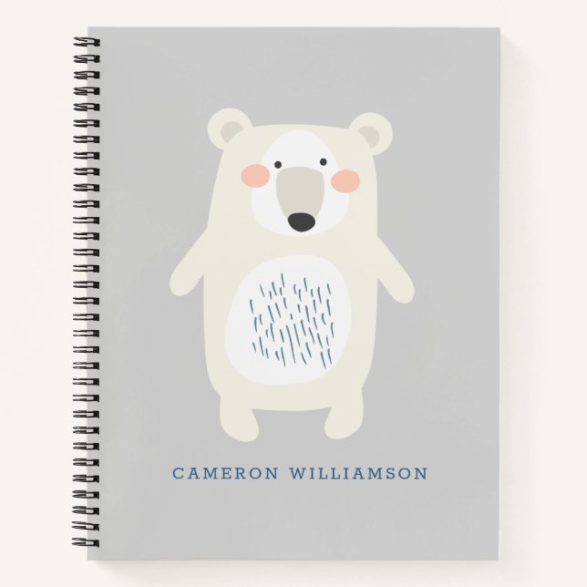 Cuaderno Oso Polar Lindo Gris Escuela Personalizada (Anverso)