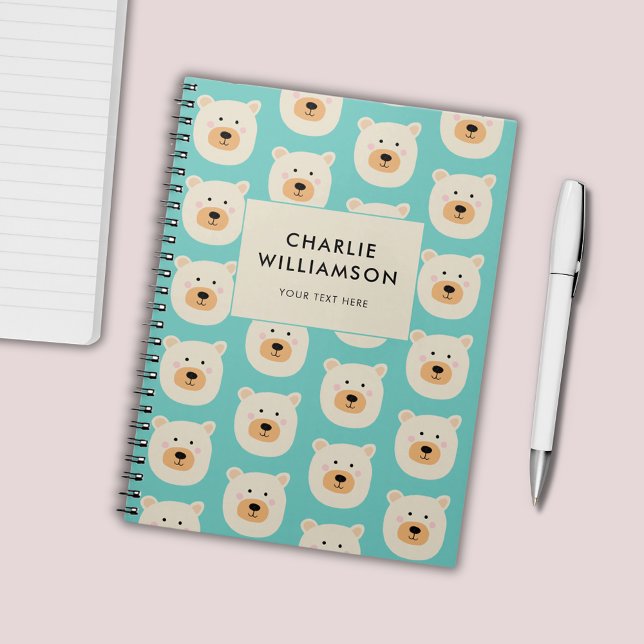Cuaderno Oso polar personalizado para niños lindos (Kids White Bear personalized notebook with bear pattern)