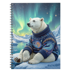 Cuaderno Oso Polar Sentado Bajo Luces del Norte