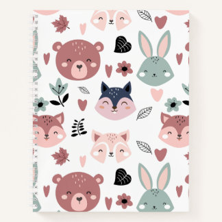 Cuaderno Oso rosa dulce zorro y conejo bosque
