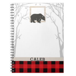 Cuaderno Oso Rústico y Cuadros Rojos Cuadriculados Bosques 